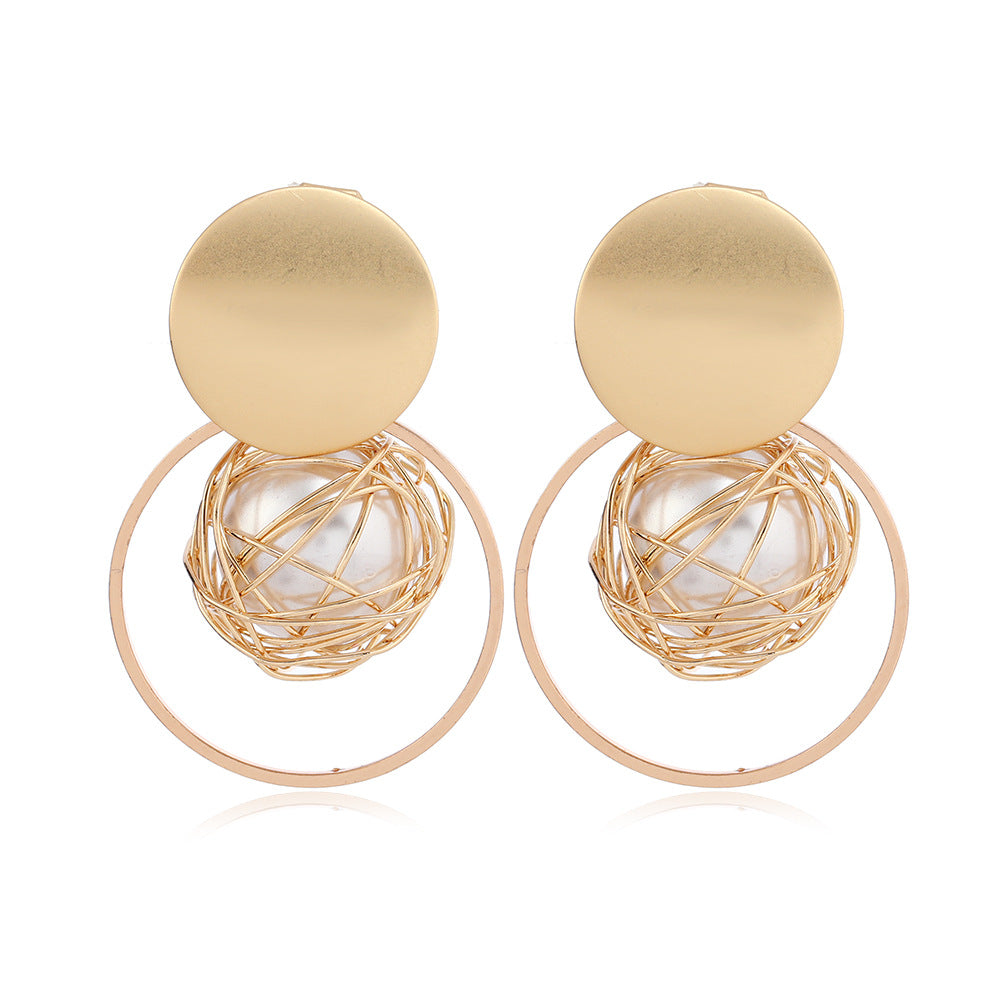 Wholesale Fashion Exaggerated Alloy Geometric Electroplated Matt Gold Clip Earrings